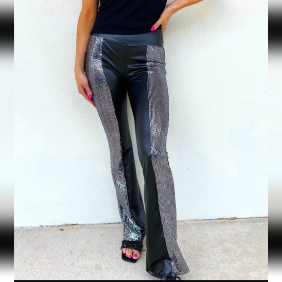 Blu Buttercup Faux Leather And Sequin Pants Small - Picture 1 of 10